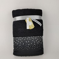 Set of 2 Luxe Habitat Christmas Trees Bathroom Hand Towels Beaded Black Sliver