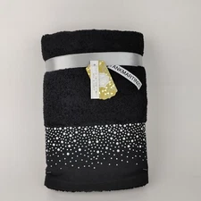 Set of 2 Luxe Habitat Falling Snow Bathroom Hand Towels Beaded Black Sliver