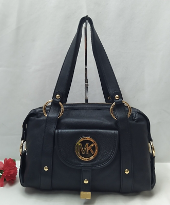 Michael Kors Black Pebbled Leather Round Logo Zipper Satchel Michael Kors Black Pebbled Leather Round Logo Zipper Satchel