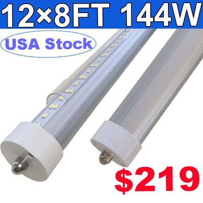 12 Pack FA8 Single Pin 8FT LED Tube Light Bulb T8 144W Shop Light 18000LM 6500K