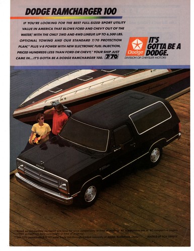 1987 Print Ad Dodge Ramcharger 100 It's Gotta Be A Dodge  - Picture 1 of 2