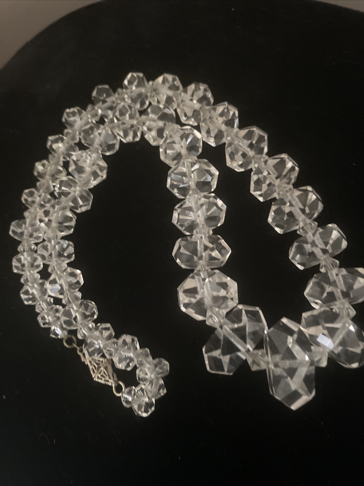 Vintage Clear glass bead necklace unique cut bead M… Gem