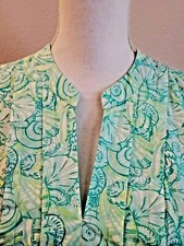 Vineyard Vines Top XS Tunic Seashells Blue Green Pleated front