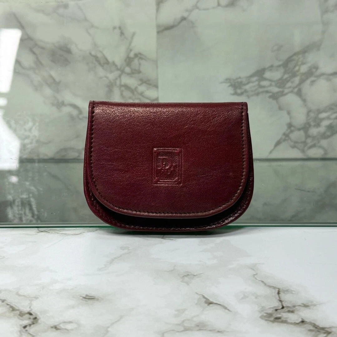 Porte monnaie Christian Dior Trotter années 90 cuir véritable vin rouge de JP