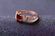 1.40Ct Oval Cut Lab Created Ruby Diamond 'LOVE' Ring 14K Rose Gold Plated