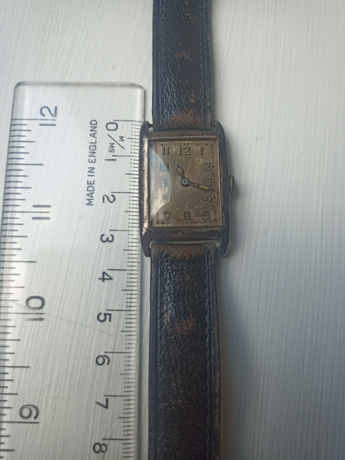 Vintage Watch - Rectangular Face, Numbers, Leathe… - image 7
