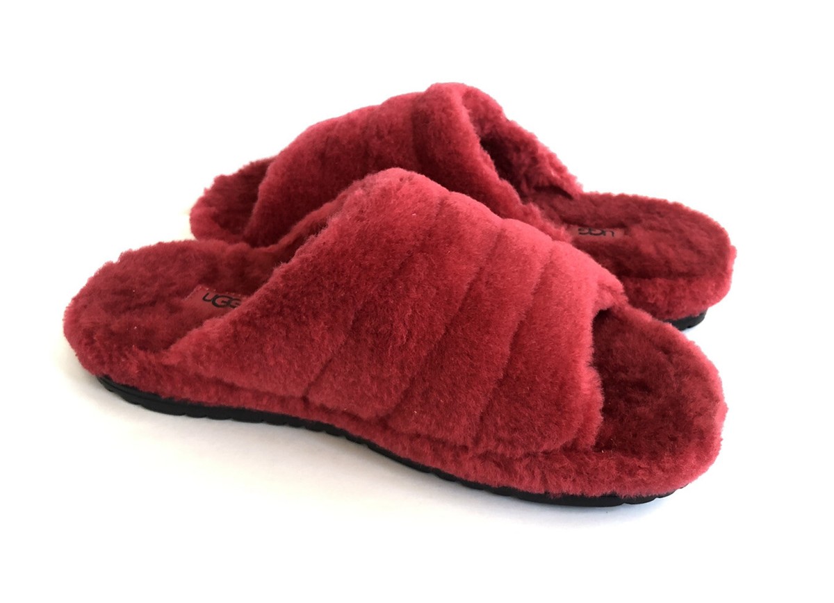 UGG ALL GENDER FLUFF YOU SAMBA RED SLIPPER MEN US 9 / WOMEN  display picture 1