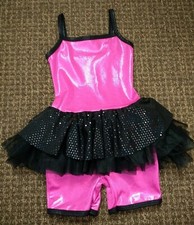 NWOT Curtain Call Dance Competition Hot Pink Leotard Black Tutu Size CSM