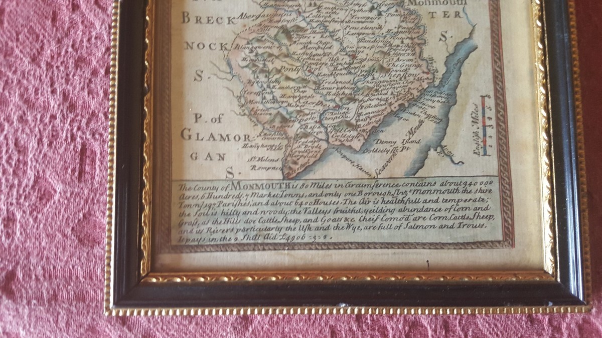 ANTIQUE MAP Monmouth Lanbeder c1740's by OWEN / BOWEN double glass