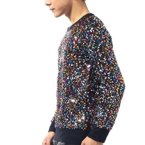 Camiseta de hombre Bling lentejuelas Top Shirt cuello redondo suéter camiseta fiesta multicolor//1 - Imagen 6 de 11
