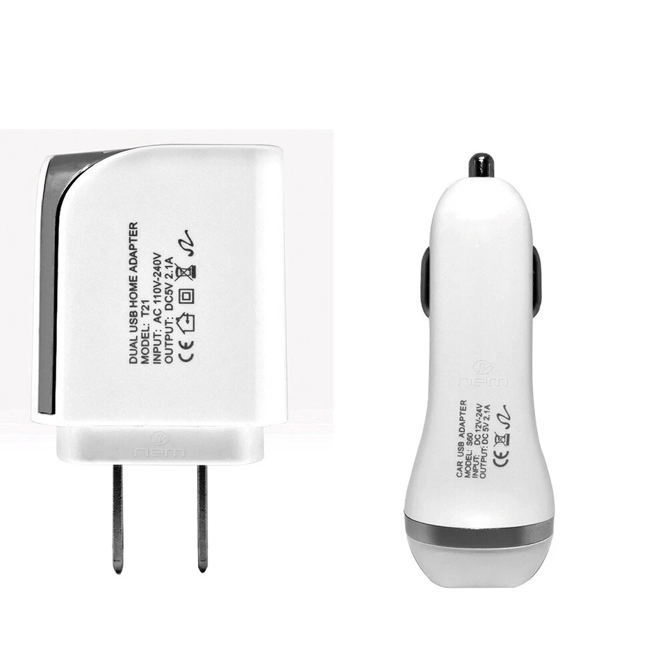 Adaptador de cargador de coche 2.1A color blanco + cargador de pared para el hogar + cable USB de 5 pies Foto 3 de 3