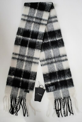 🆕️ Authentic SAINT LAURENT Black White Check MOHAIR Blend Long