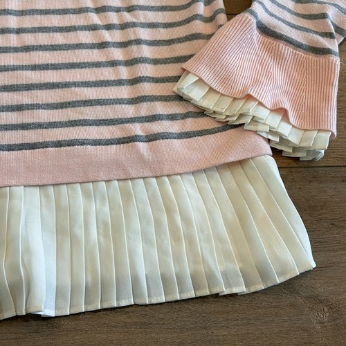 NWT Charter Club Pleated Layered-Look Sweater Womens S Pink Stripes Long Sleeve - Picture 6 of 14