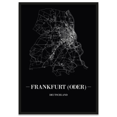 JUNIWORDS Stadtposter, Frankfurt (Oder), Schwarz, Kunstdruck Plan Map