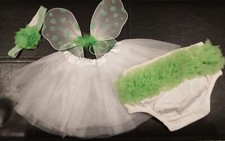 Newborn Baby Infant Girls New Tutu Skirt Set Green Headband Wings Bloomers Cover