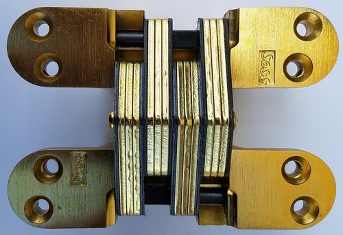 SOSS - Concealed Hinge with Satin Brass Finish, Full Mortise Mounting for 1-3/4" - Picture 3 of 5