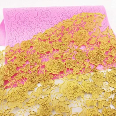 Silicone Imprint Mat Gum Paste Rose Flower Press Mold Cake Embosser Silicone ...