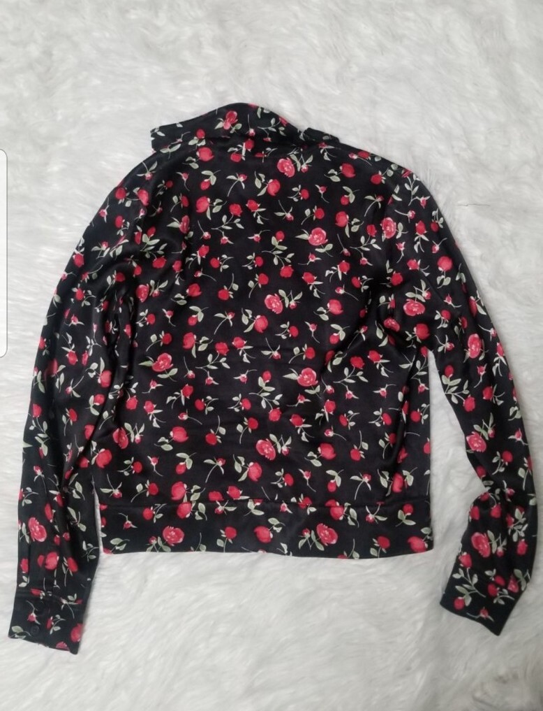 Reformation red roses button down jacket satin si… - image 4