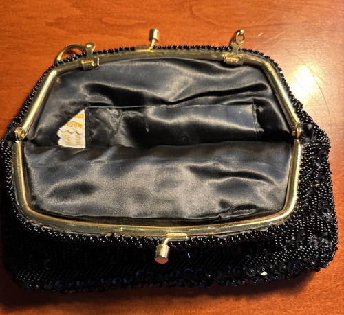 Vtg Beaded & Sequin Evening Purse w/ Kiss Lock & Chain Hand Made in Hong Kong - Picture 8 of 13