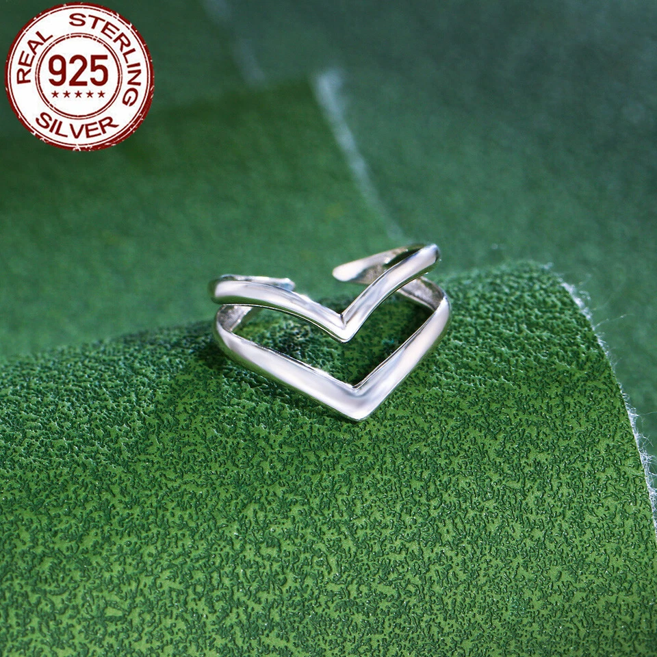 Adjustable Solid 925 Sterling Silver Wishbone Midi Thumb Engagement Finger Ring - Image 2 of 4