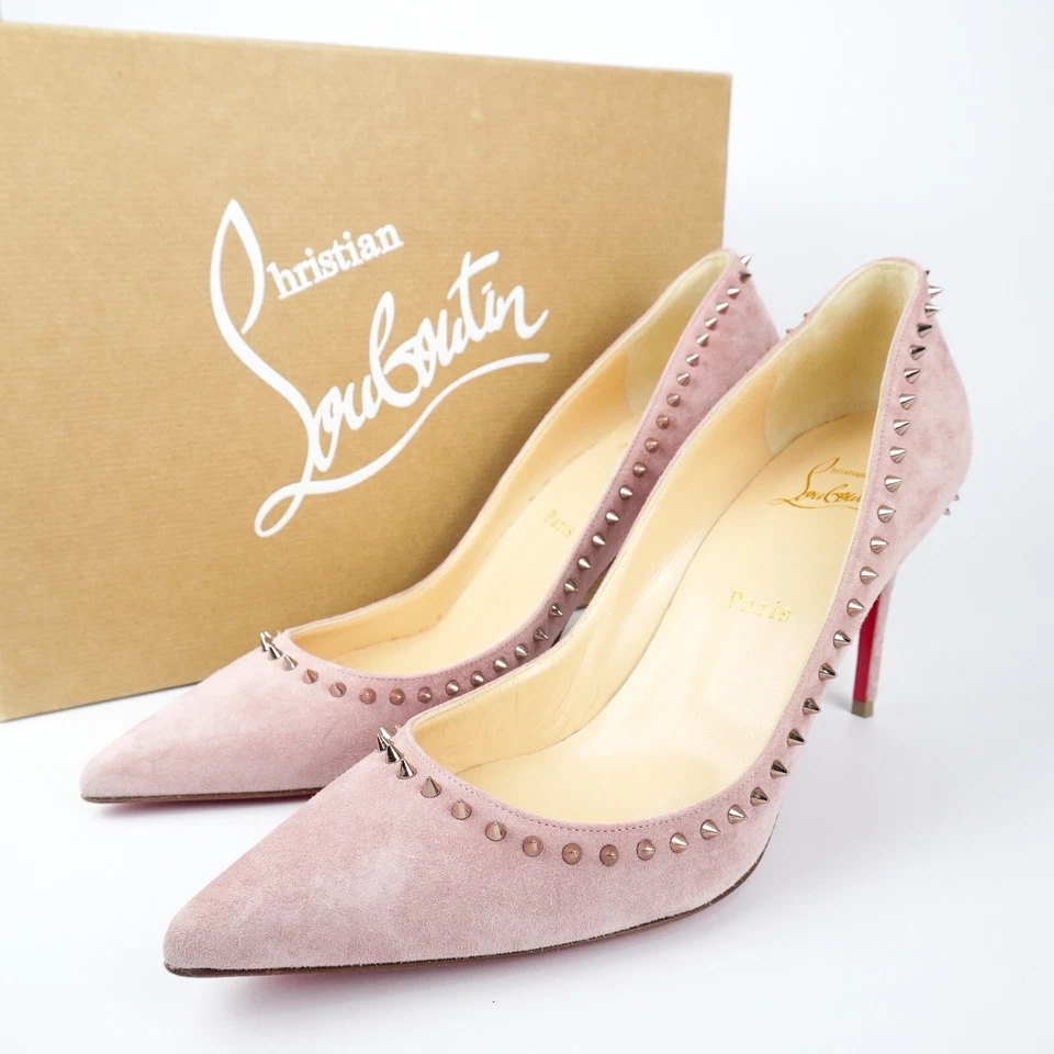 Christian Louboutin tamanho 39 ANJALINA 85 biqueira pontiaguda camurça rosa pontas parte inferior vermelha - Imagem 2 de 4