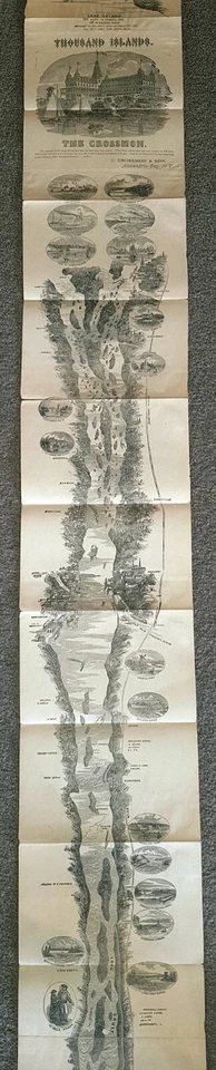 1866 A.R. Mapa antiguo plegable largo Waud río San Lorenzo Niágara caída a Quebec Foto 3 de 4