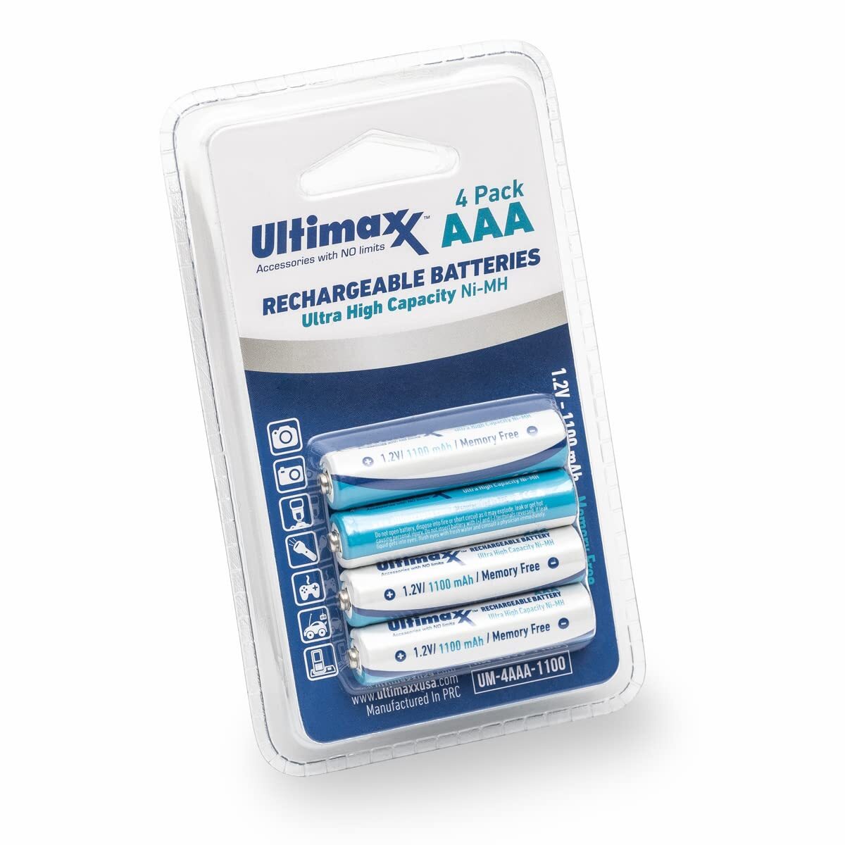 Ultimaxx 4 AAA NiMH Rechargeable Batteries 1100mAh High Capacity  -image
