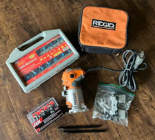 RIDGID COMPACT FIXED BASE CORDED ROUTER, R2401, EXTRA BITS AS SHOWN, USED