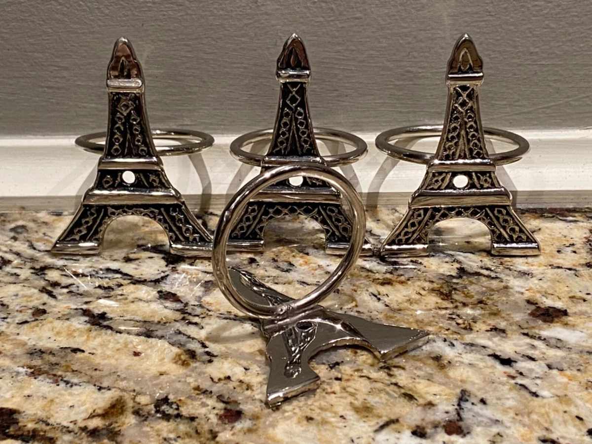 EIFFEL TOWER METAL NAPKIN RING SET OF 4 CHROME METAL PARIS