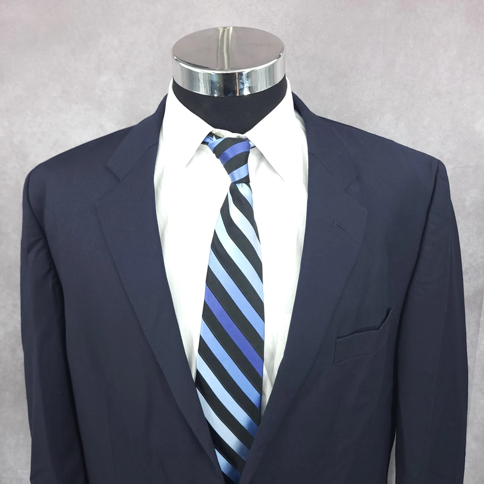 Joseph & Feiss Sports Coat Mens 44 X Tall Blue Worsted Wool Blazer Gold Buttons - Image 4 of 4