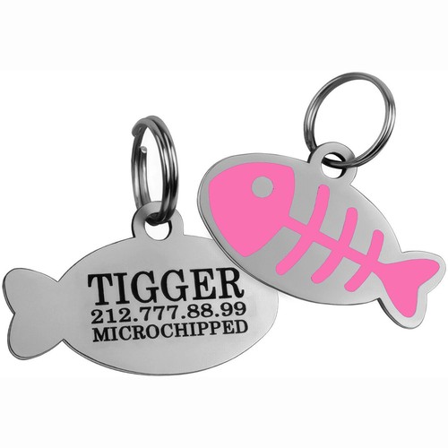 PET ID TAGS CAT Kitten Address/Name Disc ENGRAVED PERSONALISED Fish Tag - Bild 9 von 23