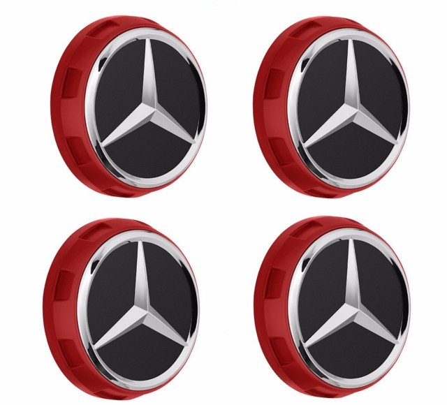 GENUINE Mercedes AMG 75mm Red Surround Wheel Center Caps 4 pcs