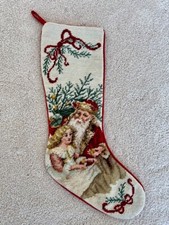New Holiday Christmas Wool Needlepoint Santa Stocking High Quality and GORGEOUS