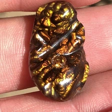 15 Ct Natural Arizona Deer Creek Fire Agate Gemstone Carving Garnet Inlay 🇺🇸