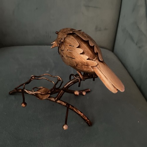 Handcrafted Metal Art Bird On Branch With Nest Sculpture Bronzed - Picture 4 of 7
