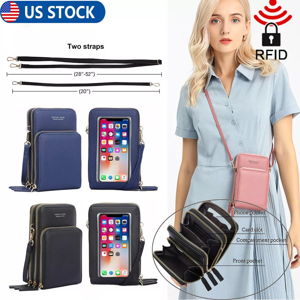 Crossbody Phone Bag for Women, Leather Ladies Cross Body Handbags Mobile  Phone Pouch with Long Strap Zips Card Slots, Small Cellphone Shoulder Bags