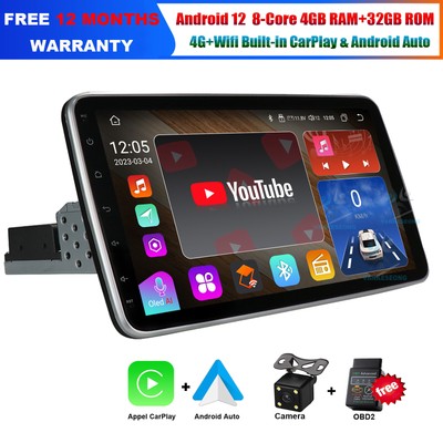 10,1 Zoll 1 DIN Universal Android 12 GPS Navigation CarPlay Head Unit DAB + FM Radio