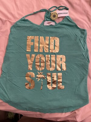 NWT Women's SOULCYCLE Find Your Soul Flowy Palm Tree Aqua Green Tank Size XS $52