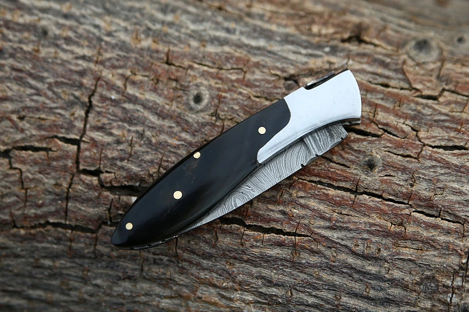 大马士革手工折叠口袋刀野营皮肤狩猎刀带袋 — 第 3/4 张图片