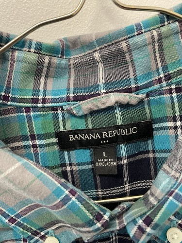 Camisa informal de manga larga a cuadros verde Banana Republic para hombre L 0824 - Imagen 2 de 6