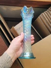 Super Pretty Ice Blue Opalescent Northwood Carnival Glass Diamond Point Vase
