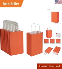 100 Pack 5.25x3.25x8.25 Inch Small Orange Kraft Paper Bags with Handles Bulk ...