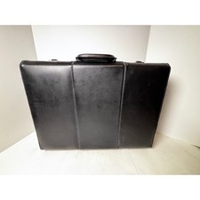 Vintage-style Black Leather Hard Shell Attache Briefcase w/Dual Combination Lock