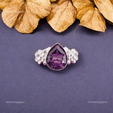 925 Solid Silver Amethyst Gemstone Statement Reiki Crown Chakra Daughter Ring