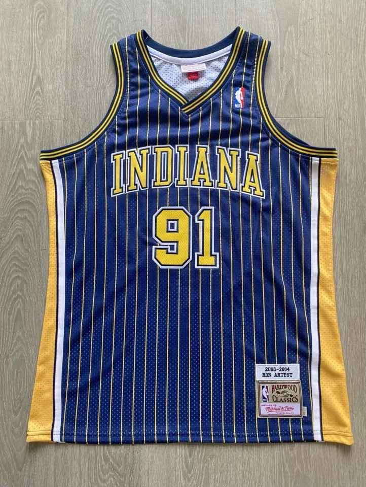Indiana Pacers Ron Artest blue striped retro basketball jersey - Image 3 of 4