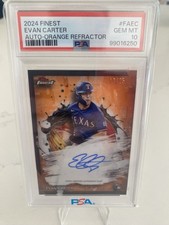 2024 Topps Finest Evan Carter Rookie Card Orange Refractor Auto /25 PSA 10