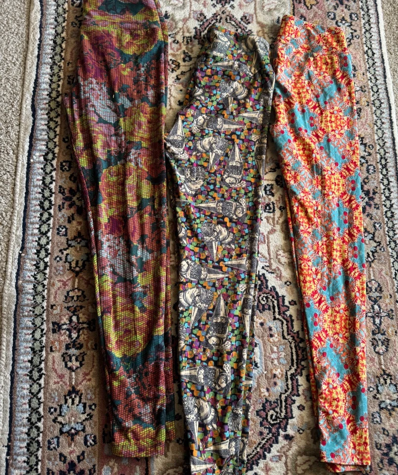 LuLaRoe PAQUETE de 3 Leggings OS Verde Rojo Amarillo Blanco Floral Foto 3 de 4