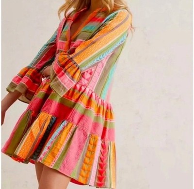 Devotion Twins Ella short tiered dress in a multi pink/orange Bohemian Size XS