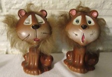 Vintage NORCREST Lion Couple Salt & Pepper SHAKER Set ~ Fur Mane & Tail ~ H562