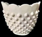 Vintage 1958 Fenton Oval Shaped Hobnail Milk Glass Sugar Bowl W/Scalloped Edges